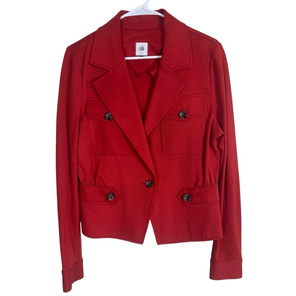 Cabi Little Red Jacket Blazer Women’s Size 8 Red Button Front Ponte Style 3374